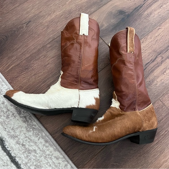 Vintage handmade cowhide and fur western boots, size 6.5 - Picture 5 of 11